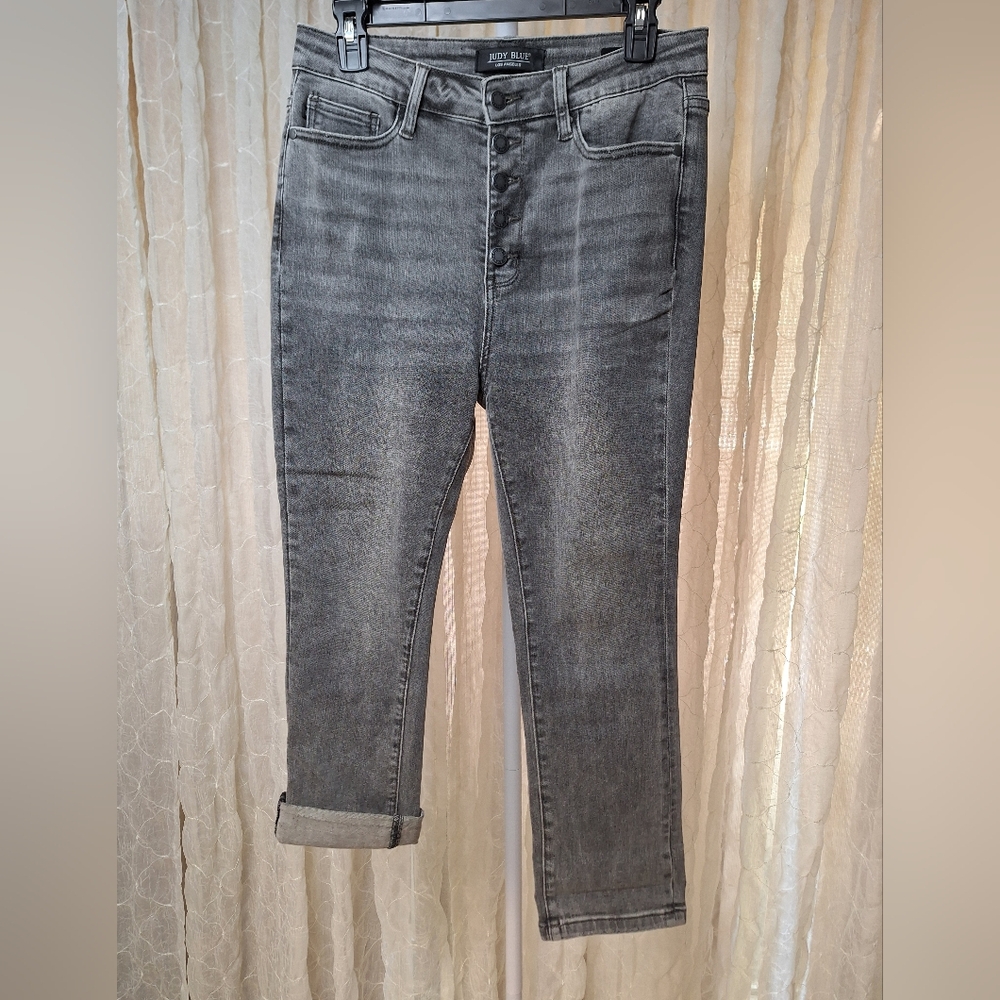 Judy Blue Capri Cropped Grey Mineral Wash High Rise Skinny Fit Jeans 9/29 - Picture 3 of 7